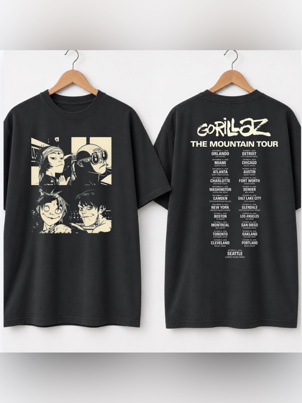 Gorillaz The Mountain Tour Animated Character Portrait Graphic T-Shirt